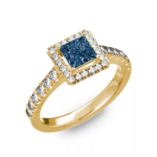 Ékszerpalota eljegyzési gyűrű 0,7ct kék princess gyémánttal BRK278 sárga arany