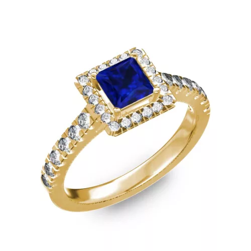 Ékszerpalota eljegyzési gyűrű 0,7ct kék diffusion princess zafírral BRK278 sárga arany