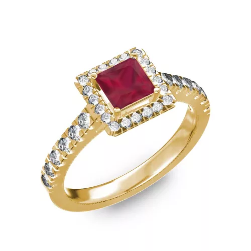 Ékszerpalota eljegyzési gyűrű 0,7ct princess rubinnal BRK278 sárga arany