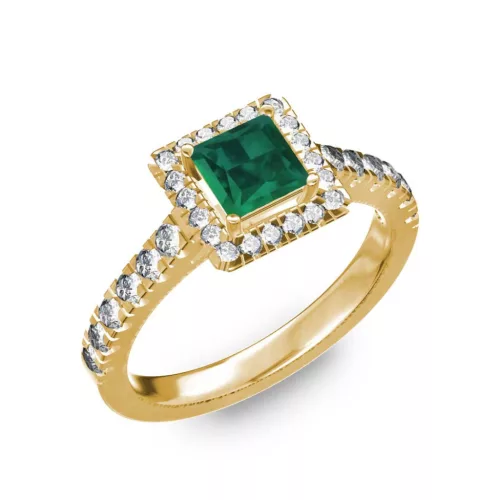 Ékszerpalota eljegyzési gyűrű 0,7ct princess smaragddal BRK278 sárga arany