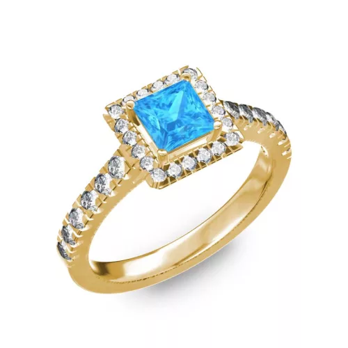 Ékszerpalota eljegyzési gyűrű 0,7ct kék princess topázzal BRK278 sárga arany