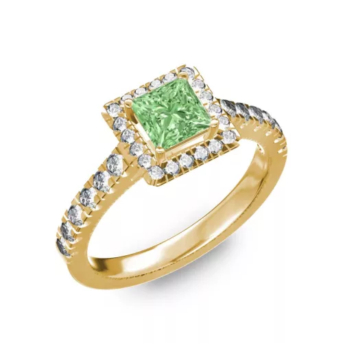 Ékszerpalota eljegyzési gyűrű 0,7ct zöld princess gyémánttal BRK278 sárga arany