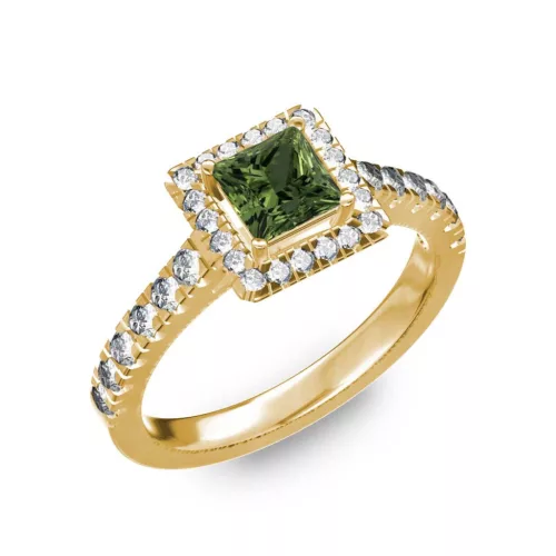 Ékszerpalota eljegyzési gyűrű 0,7ct zöld princess zafírral BRK278 sárga arany