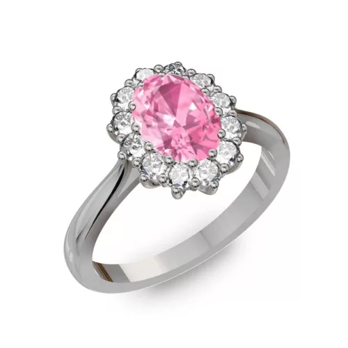 Ékszerpalota eljegyzési gyűrű 1ct pink ovális zafírral BRK282 fehér arany