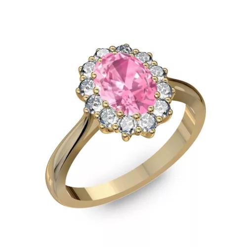 Ékszerpalota eljegyzési gyűrű 1ct pink ovális zafírral BRK282 sárga arany