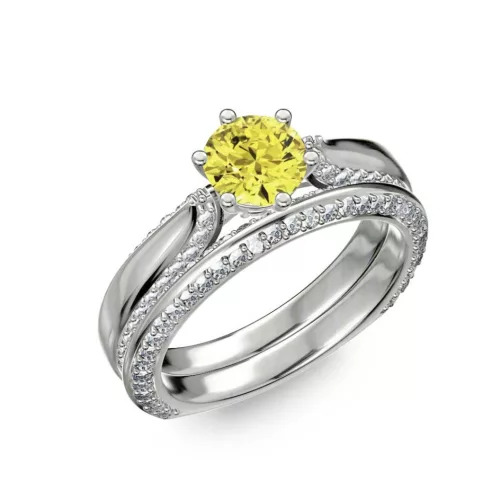 Ékszerpalota eljegyzési gyűrű 0.7ct sárga gyémánttal BRK286 fehér arany