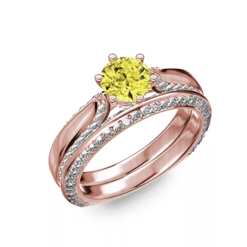 Ékszerpalota eljegyzési gyűrű 0.7ct sárga gyémánttal BRK286 rozé arany