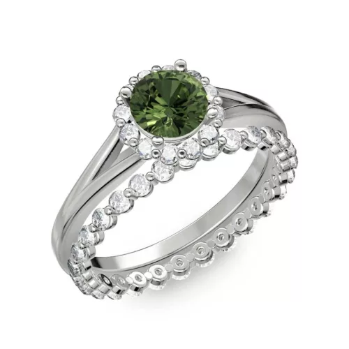Ékszerpalota eljegyzési gyűrű 0.7ct zöld zafírral BRK287 fehér arany