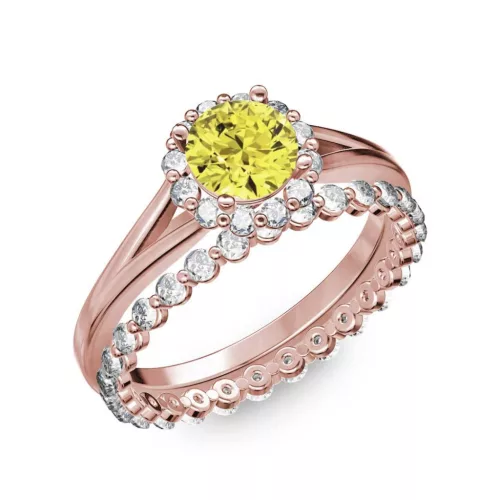 Ékszerpalota eljegyzési gyűrű 0.7ct sárga gyémánttal BRK287 rozé arany