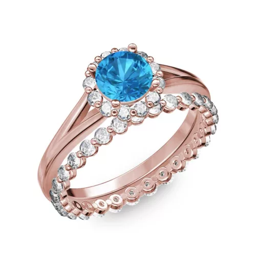 Ékszerpalota eljegyzési gyűrű 0.7ct kék topázzal BRK287 rozé arany