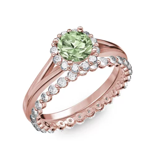 Ékszerpalota eljegyzési gyűrű 0.7ct zöld gyémánttal BRK287 rozé arany