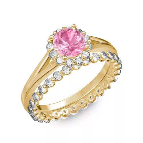 Ékszerpalota eljegyzési gyűrű 0.7ct pink zafírral BRK287 sárga arany