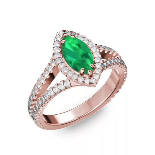 Ékszerpalota eljegyzési gyűrű 0,6ct márkiz smaragddal BRK290 rozé arany