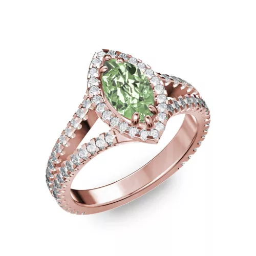 Ékszerpalota eljegyzési gyűrű 0,6ct zöld márkiz gyémánttal BRK290 rozé arany