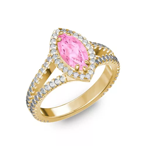 Ékszerpalota eljegyzési gyűrű 0,6ct pink márkiz zafírral BRK290 sárga arany