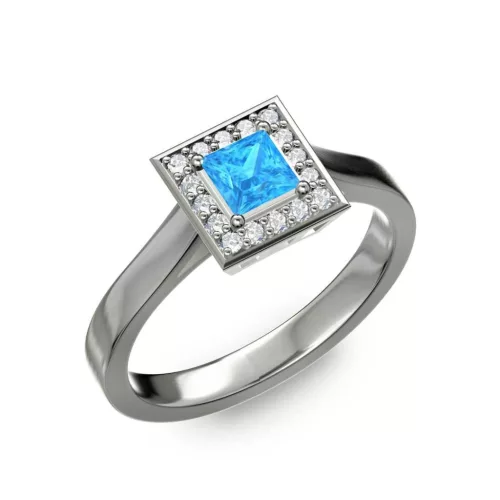 Ékszerpalota eljegyzési gyűrű 0,4ct kék princess topázzal BRK292 fehér arany