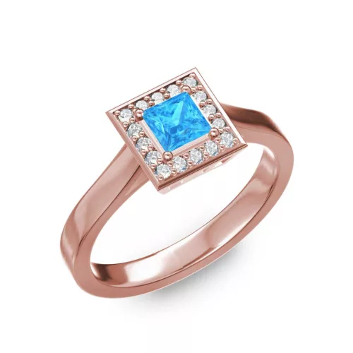 Ékszerpalota eljegyzési gyűrű 0,4ct kék princess topázzal BRK292 rozé arany