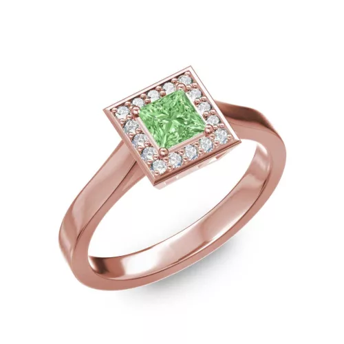 Ékszerpalota eljegyzési gyűrű 0,4ct zöld princess gyémánttal BRK292 rozé arany