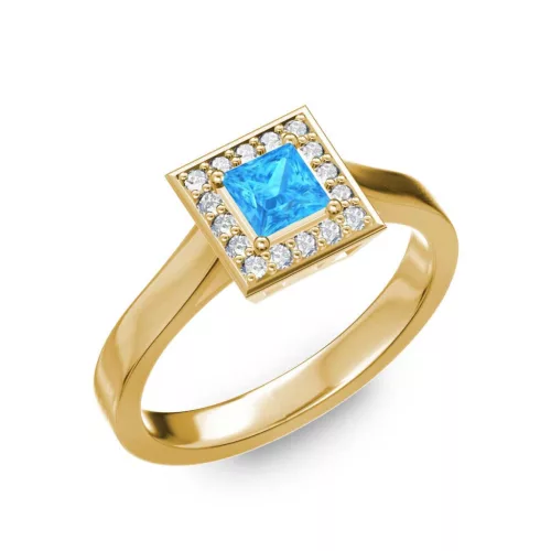 Ékszerpalota eljegyzési gyűrű 0,4ct kék princess topázzal BRK292 sárga arany