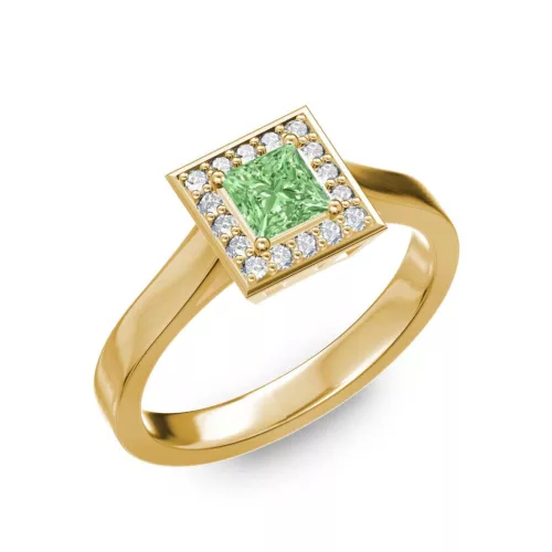 Ékszerpalota eljegyzési gyűrű 0,4ct zöld princess gyémánttal BRK292 sárga arany
