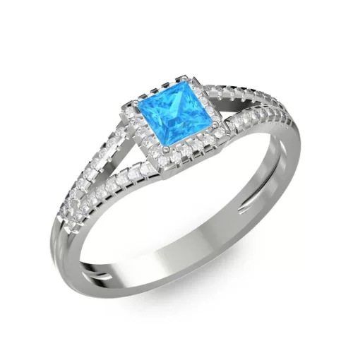 Ékszerpalota eljegyzési gyűrű 0,4ct kék princess topázzal BRK306 fehér arany
