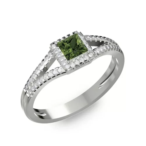 Ékszerpalota eljegyzési gyűrű 0,4ct zöld princess zafírral BRK306 fehér arany