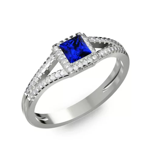 Ékszerpalota eljegyzési gyűrű 0,4ct kék princess zafírral BRK306 platina