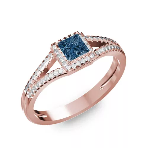 Ékszerpalota eljegyzési gyűrű 0,4ct kék princess gyémánttal BRK306 rozé arany