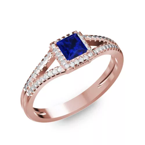 Ékszerpalota eljegyzési gyűrű 0,4ct kék diffusion princess zafírral BRK306 rozé arany