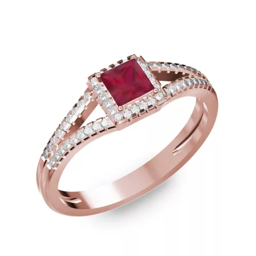 Ékszerpalota eljegyzési gyűrű 0,4ct princess rubinnal BRK306 rozé arany
