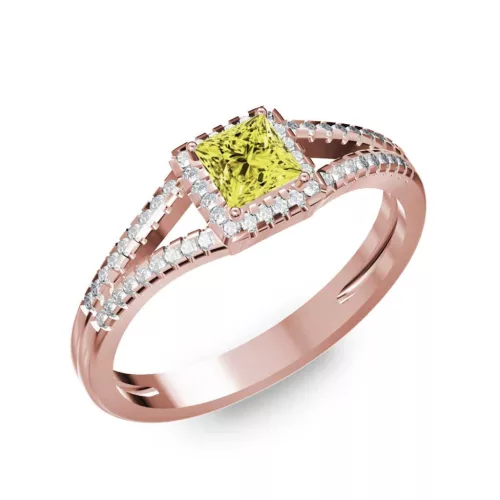 Ékszerpalota eljegyzési gyűrű 0,4ct sárga princess gyémánttal BRK306 rozé arany