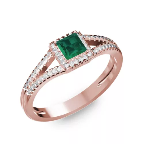 Ékszerpalota eljegyzési gyűrű 0,4ct princess smaragddal BRK306 rozé arany