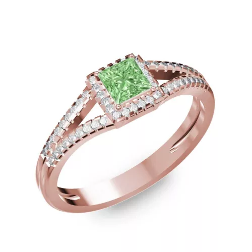 Ékszerpalota eljegyzési gyűrű 0,4ct zöld princess gyémánttal BRK306 rozé arany