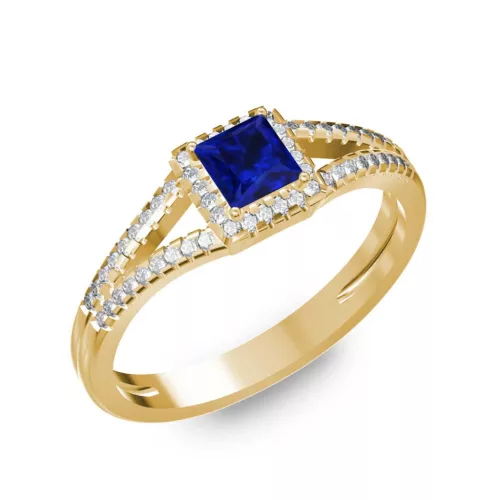 Ékszerpalota eljegyzési gyűrű 0,4ct kék diffusion princess zafírral BRK306 sárga arany