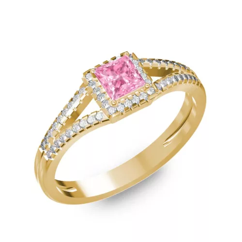 Ékszerpalota eljegyzési gyűrű 0,4ct pink princess zafírral BRK306 sárga arany