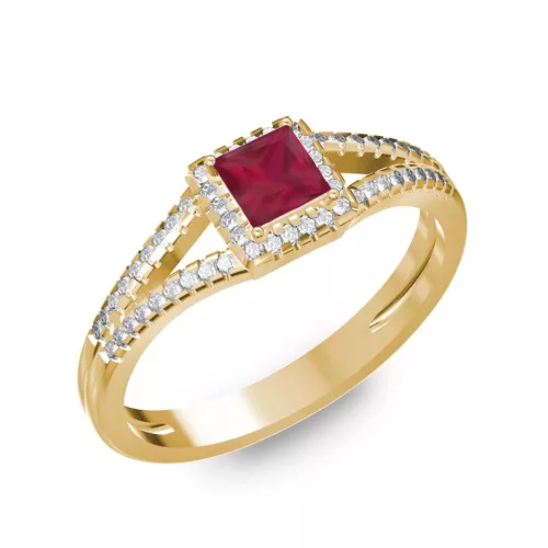 Ékszerpalota eljegyzési gyűrű 0,4ct princess rubinnal BRK306 sárga arany