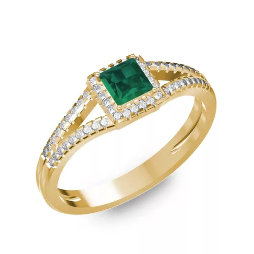 Ékszerpalota eljegyzési gyűrű 0,4ct princess smaragddal BRK306 sárga arany
