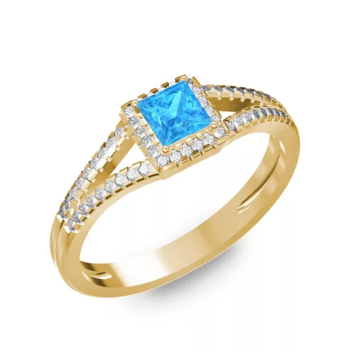Ékszerpalota eljegyzési gyűrű 0,4ct kék princess topázzal BRK306 sárga arany