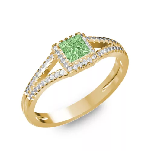 Ékszerpalota eljegyzési gyűrű 0,4ct zöld princess gyémánttal BRK306 sárga arany