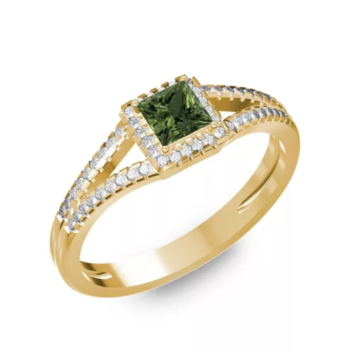 Ékszerpalota eljegyzési gyűrű 0,4ct zöld princess zafírral BRK306 sárga arany